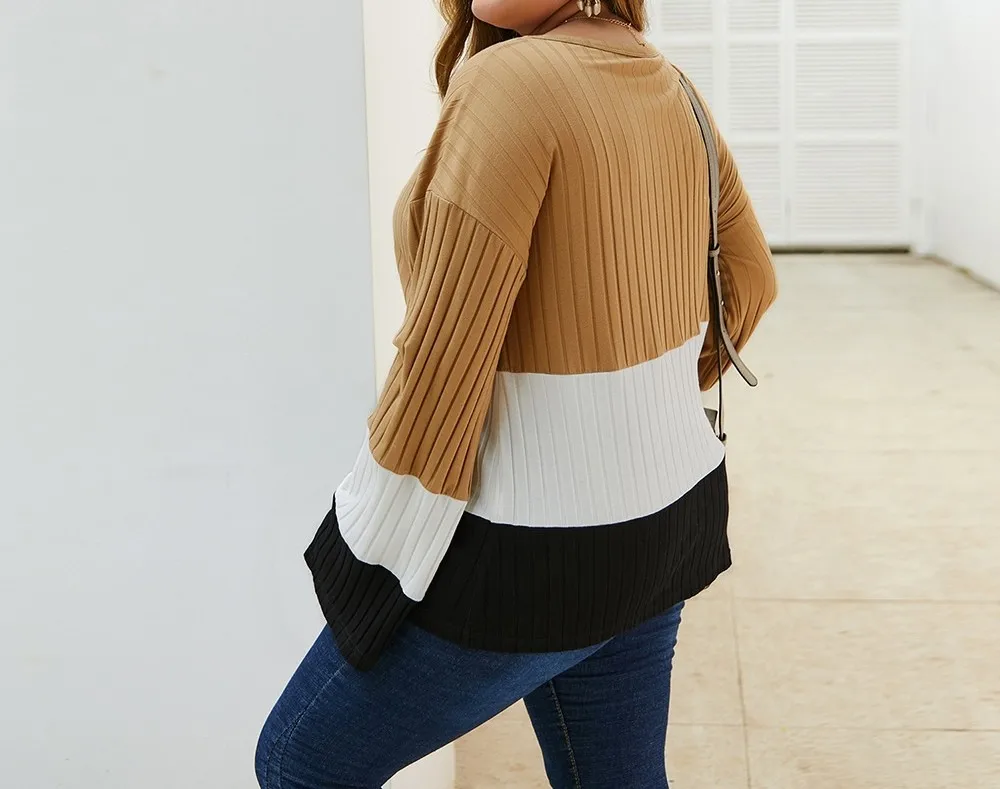 fat women customized colorblock women sweater knitted