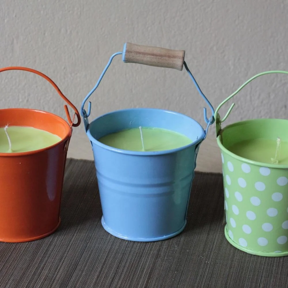 Многоцветная Оловянная Свеча в форме ведра с рисунком и ручкой, вьетнамская фабрика, уличная свеча, Свеча цитронеллы
