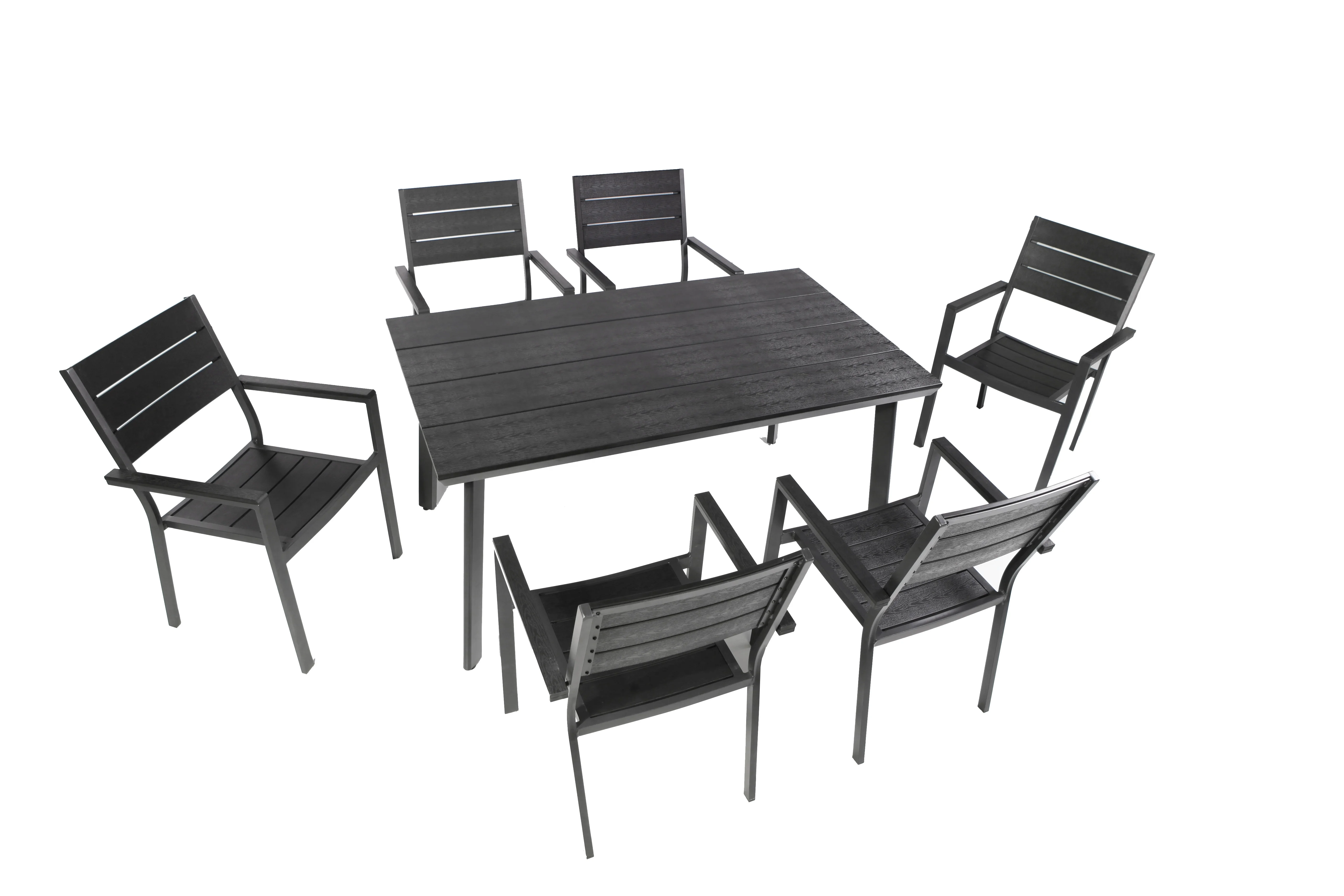 OUTDOOR BALCONY STACKING CHAIR ALUMINUM WOOD PLASTIC SLATS