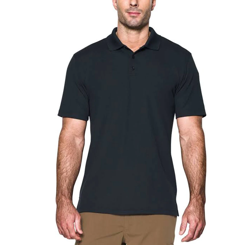 Solid Black Men Pure Cotton Made Short Sleeves Comfortable Tactical Shirts