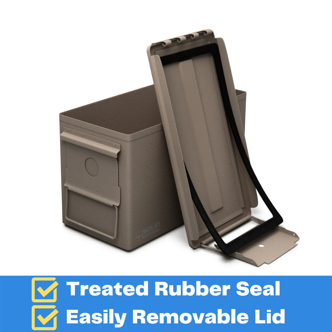 
Brand New not refirbished FDE Brown 50 Cal Steel Milspec M2A1 Ammo Can by Solid Tactical 