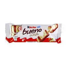 KINDER BUENO WHITE 2 bars per Pack, Full Box Of 2 x 30 x 43g, Very Long Expiry