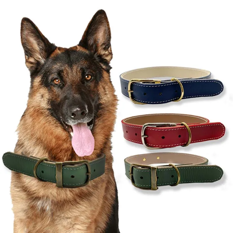 Multiple Classic Color Custom Tag Personalized Cowhide Leather Buckle Metal Double Layer Thick Dog Collar