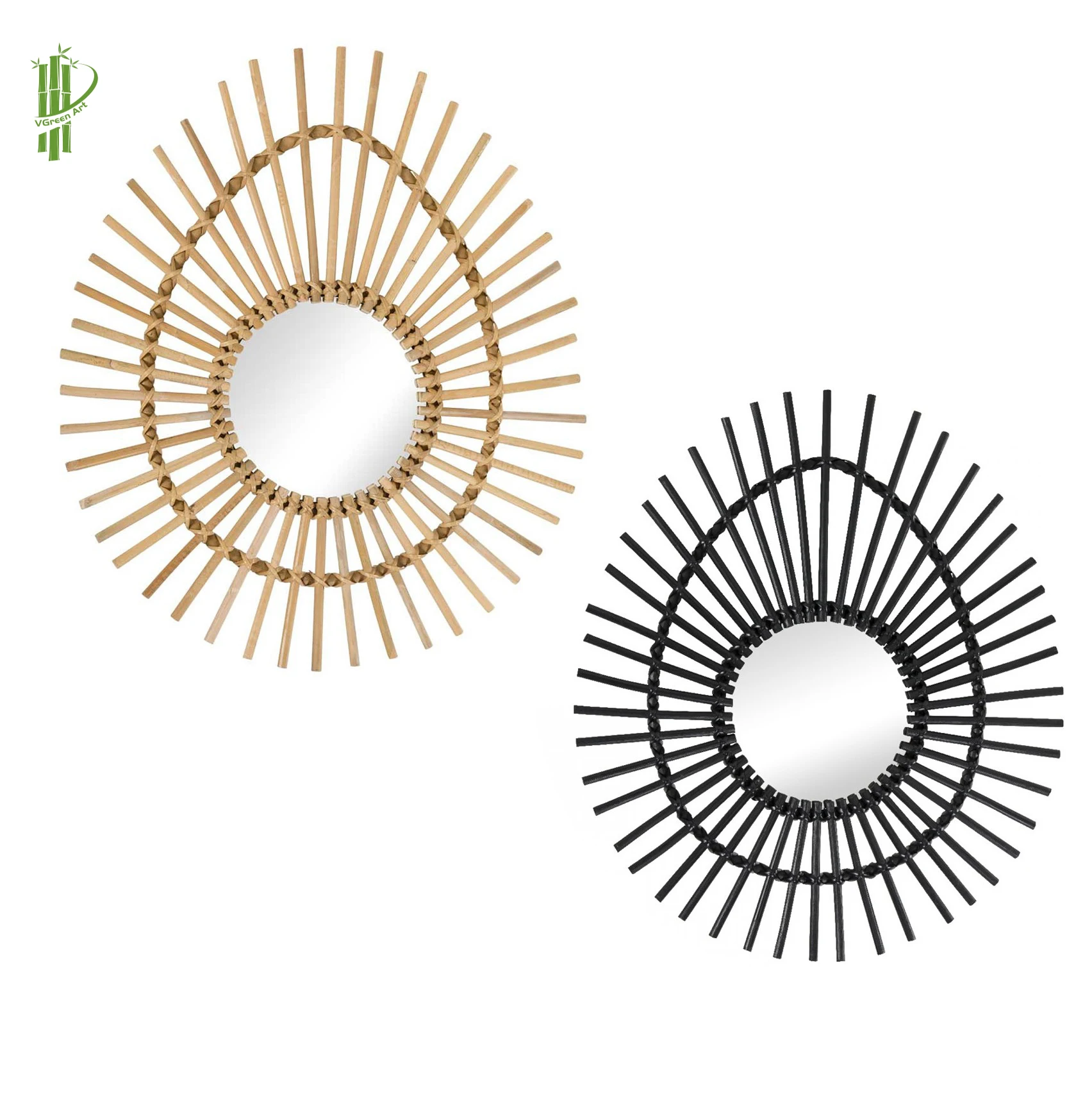 Wall Mirror Handmade Home Decor Vintage Handicrafts Wood Bamboo Wicker Rattan Frame elip oval sun eyes shape mirror in Vietnam