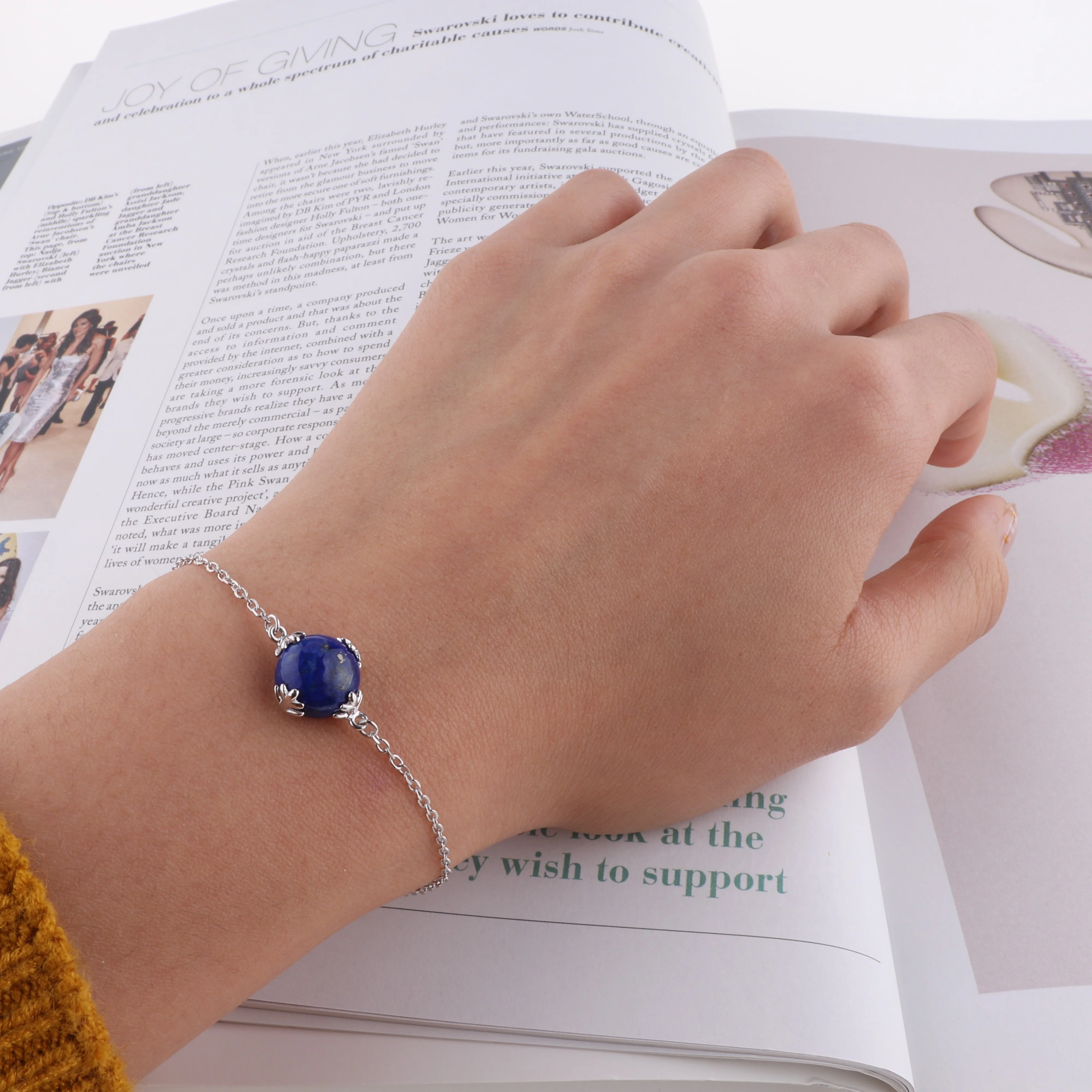 Custom OEM Silver Jewelry Sterling Silver Bracelets Blue Stone Bracelet Lapis Lazuli Bracelet Natural Gemstone Jewelry Women