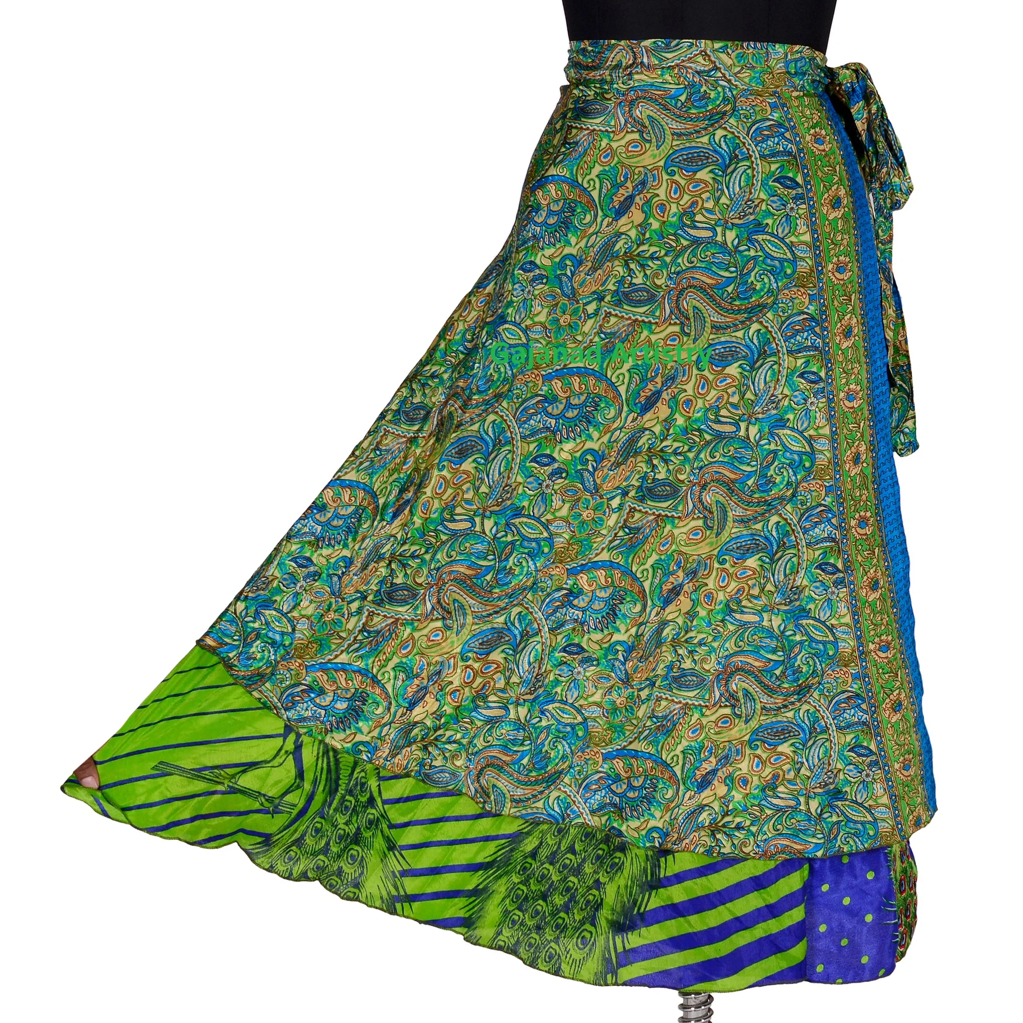 Wrap Reversible Long Skirt Vintage Silk Sari Long Wrap Skirts Indian Silk Long Boho Hippie Long Double Layer Skirt