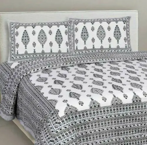 Hand Block Floral Printed Comfort Cotton Double Bed sheet with 2 Pillow Covers High Classical Finishing Handmade Bed Sheet