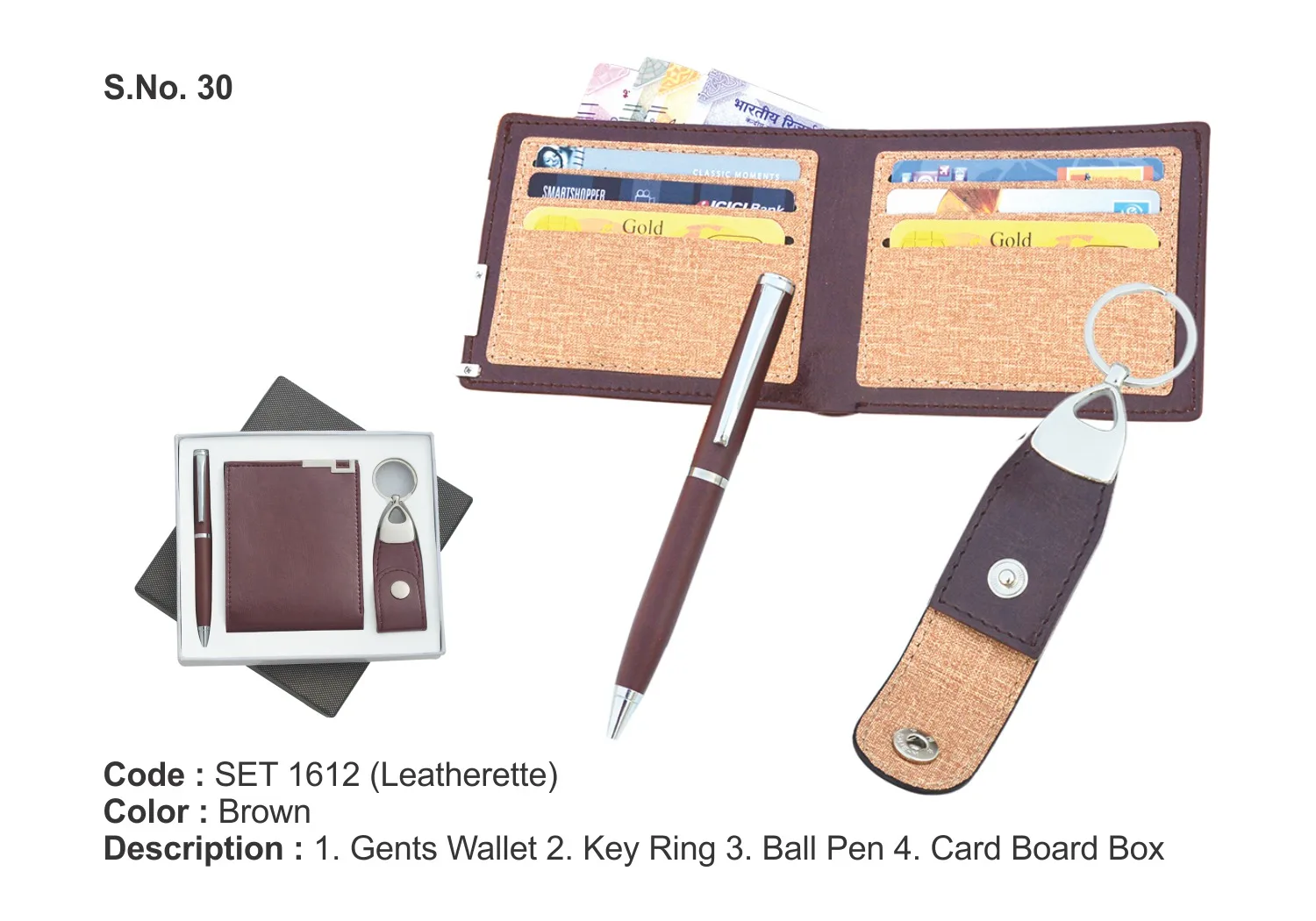 Wholesale Men Trendy Formal Casual Gift Set 3 in 1 PU Leather Gents Wallet Key Ring Ball Pen for Gifting Office Employees