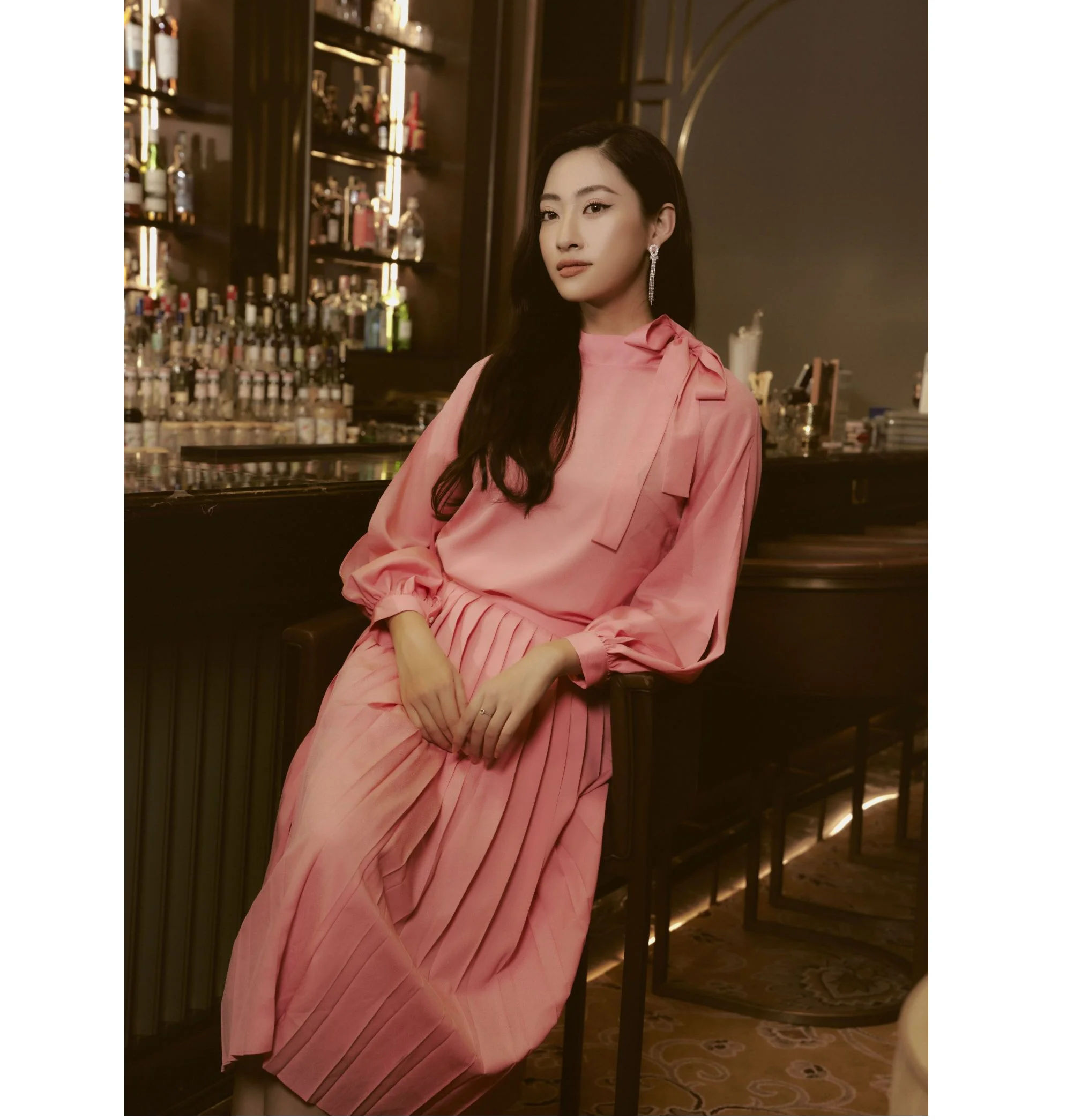Winter New Design Business Lady Pleated Mini Dress Pink Color New Design Hot Sale High Quality