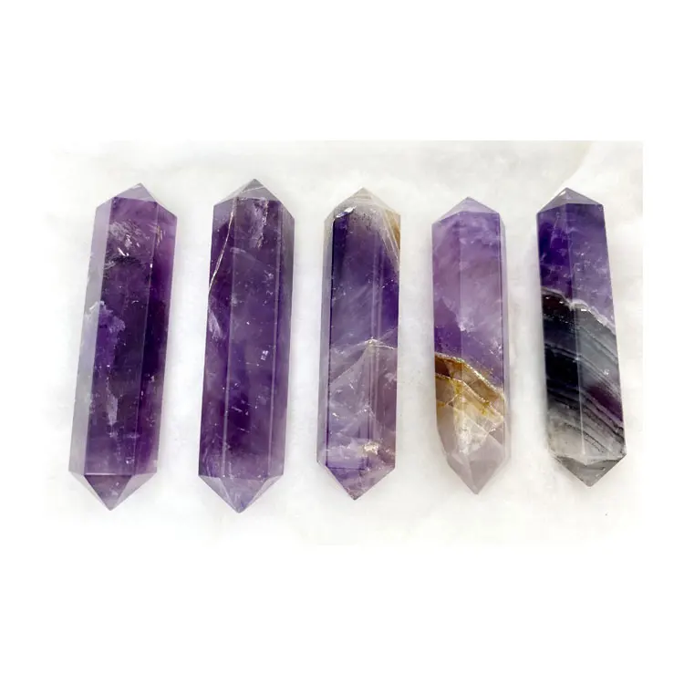 Purple Color Polished Crystal Natural Healing Amethyst Double Terminated Obelisks Pencils