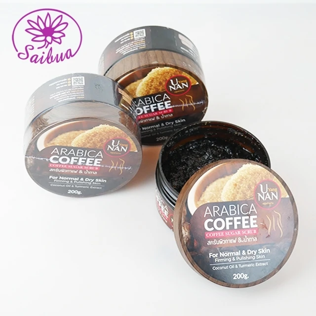 Wholesale OEM Body Scrub Brown Sugar and Coffee, Herbal Body Scrub Thailand Exfoliator 7-20 Days Welcomed Adults Female Saibua