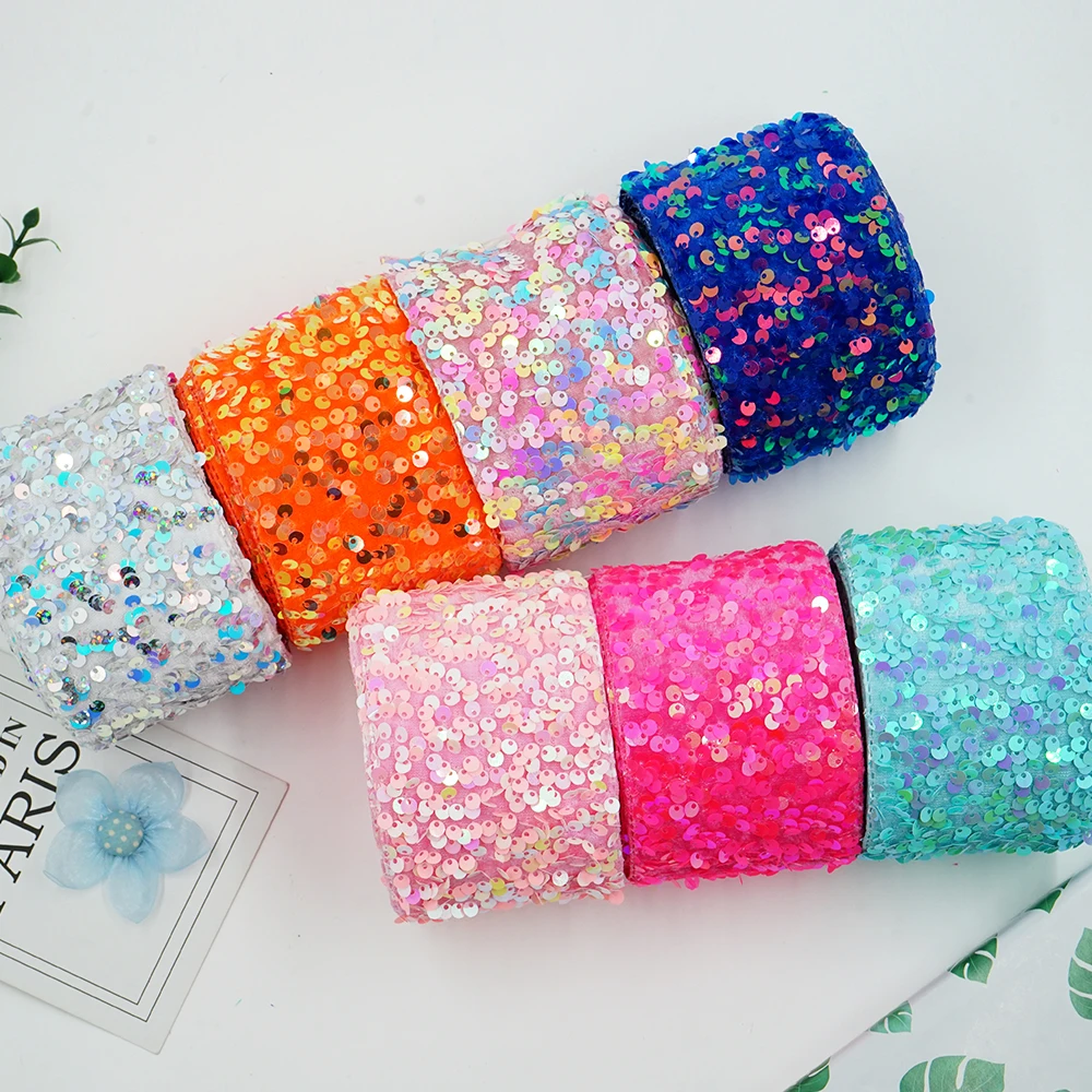 Новый дизайн, лента в рубчик с блестками, 3 дюйма, широкие аксессуары для волос, 75 мм, лента с блестками для девочек, украшение для платья, повязка на голову