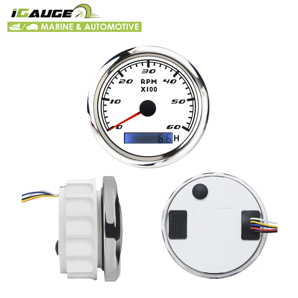 85mm electrical 60 RPM white face red LED tachometer with hour meter for