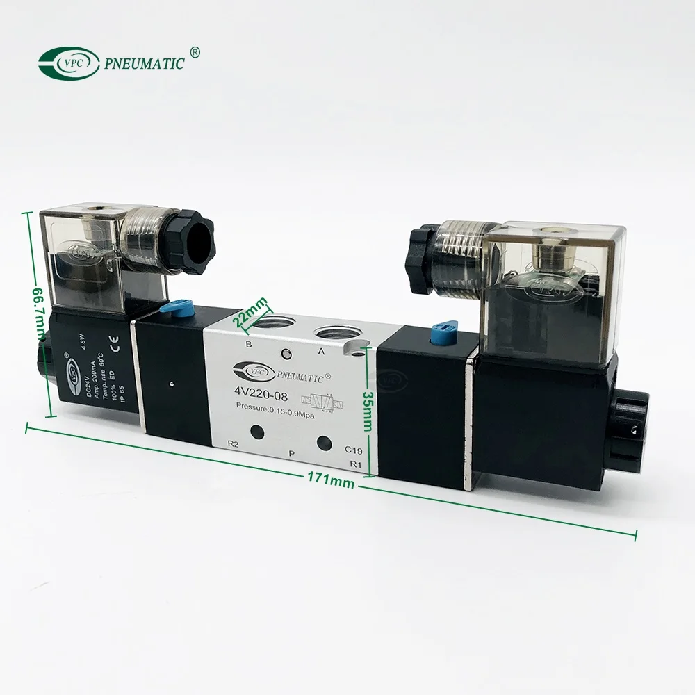 Airtac 4v220-08 double control Pneumatic air solenoid valve 24v 5/2 way solenoid valve