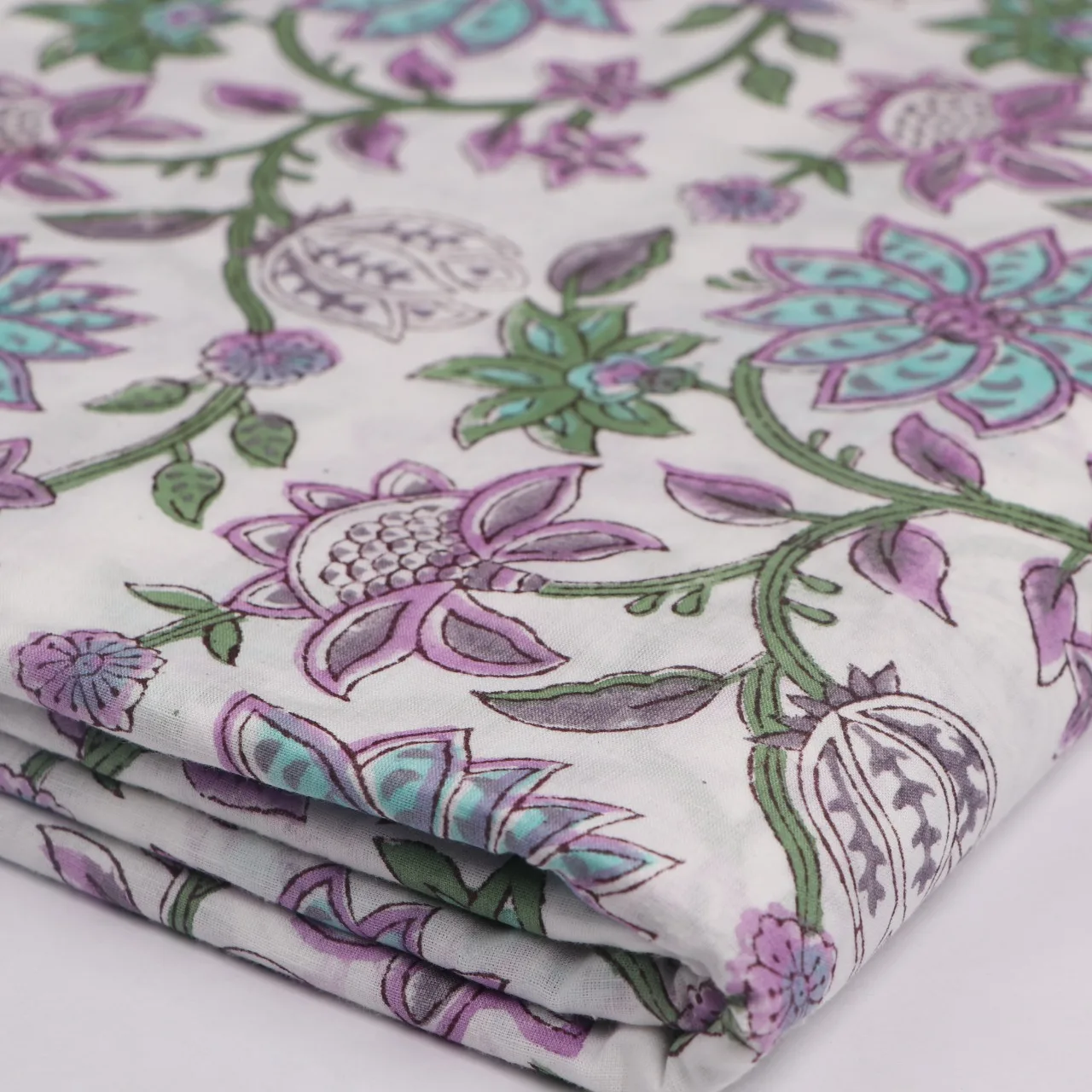 Indian Jaipur Printed Cotton Running Floral Natural Dyes Hand Screen Print Printed Fabrics