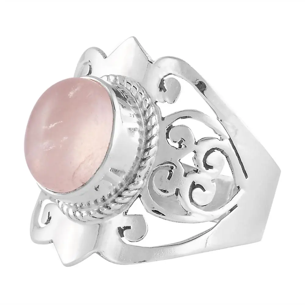 Розовый розовый кварц 925 стерлингового серебра кольцо богемная вечность vermeil эффектная осень зима оптовая продажа индийских ювелирных изделий