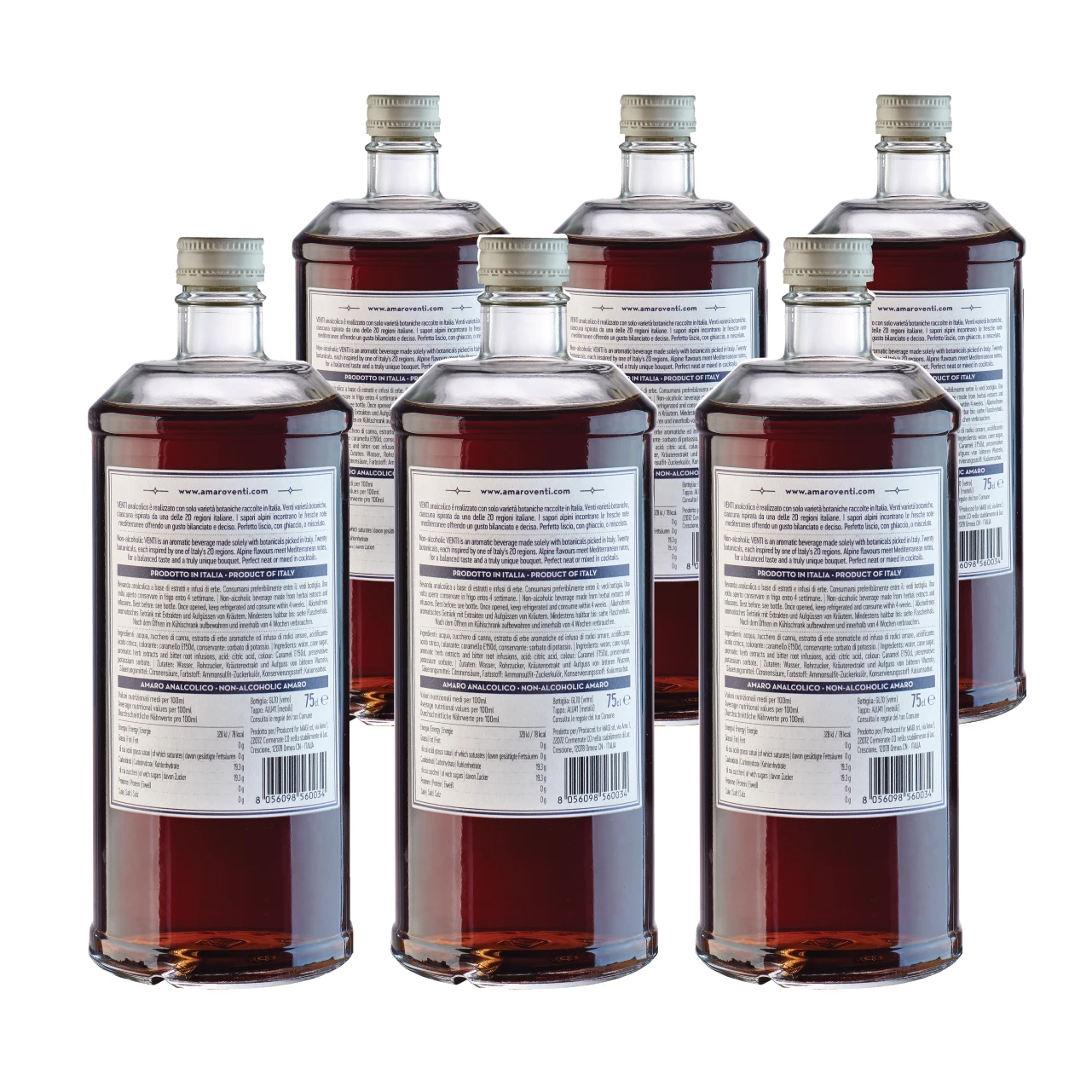 Top quality Made in Italy Non alcoholic Bitter Liqueur VENTI case (6 bottles) for cocktail bars
