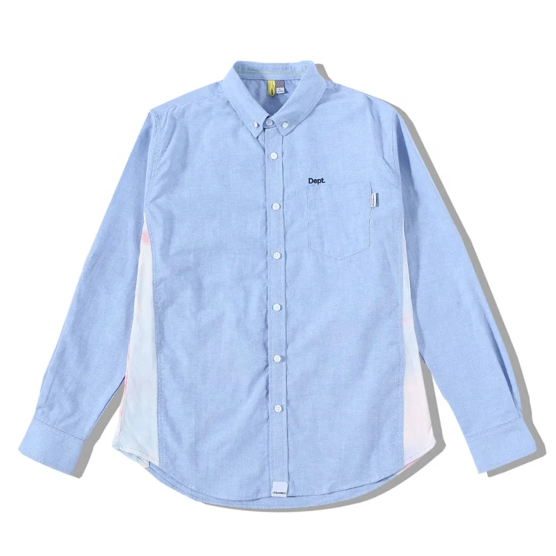 Top sale	Express order Brand Designer Homme staff uniform 3D emboss logo patch CVC panelled full sleeve shirts for men