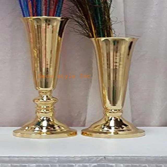 Gold plated trumpet vase set of 2 pieces wedding decor trumpet vase
