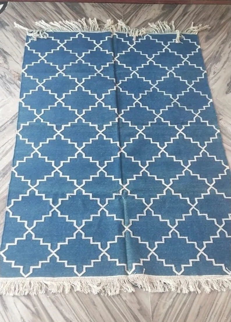 Wholesale High Quality Indian Handmade Modern Home Office 100% Cotton Woven Outdoor Dhurrie Floor Rug Boho Runner Bedroom Carpet