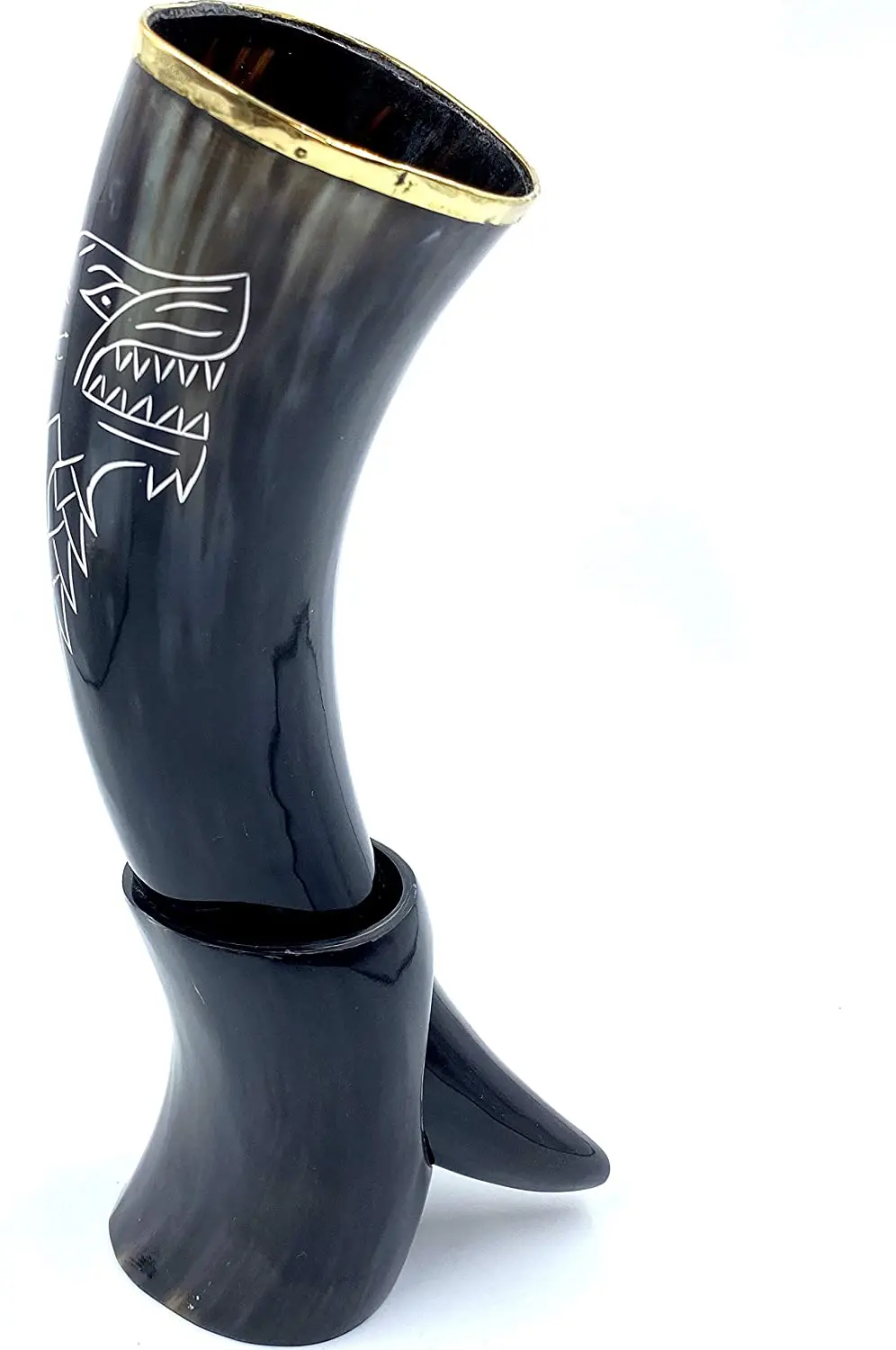 Ручной работы 100% натуральный рог с подставкой дом Старков вдохновил гравировка латунной обод-идеальный Ale Пивная кружка