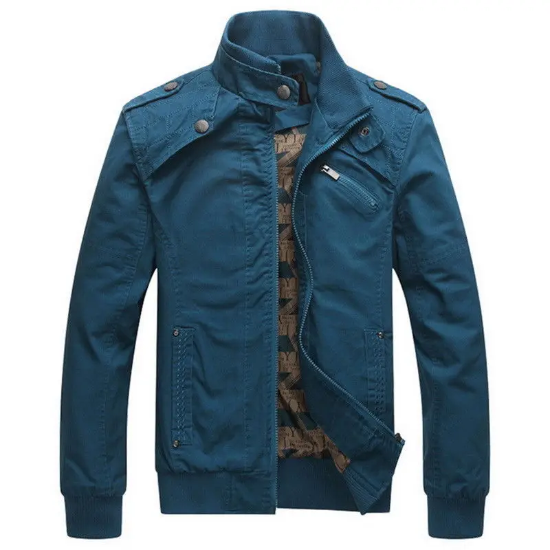 Куртка мужская зимняя с воротником-стойкой повседневная верхняя одежда в стиле милитари синий и хаки