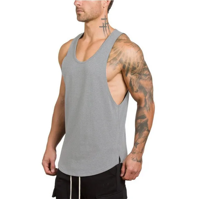 Men Sports Sleeveless T-shirt Gym Fitness Tank Top Workout Vest Running T Shirts Print for Men Hip Hop Knitted 100% Cotton