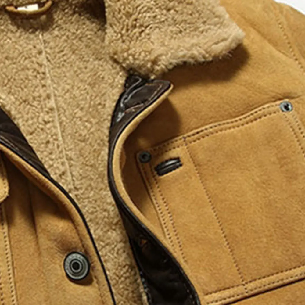  Мужская зимняя кожаная куртка-бомбер с меховым воротником/кожаная из натурального бежевого нубука/Новейшая стильная для мужчин