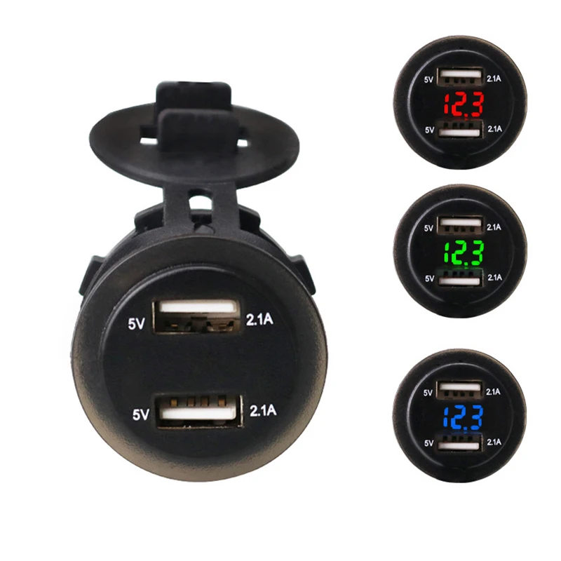 12v rv 5v usb port outlet panel mount dual usb 2.1 a charger socket plug with voltmeter