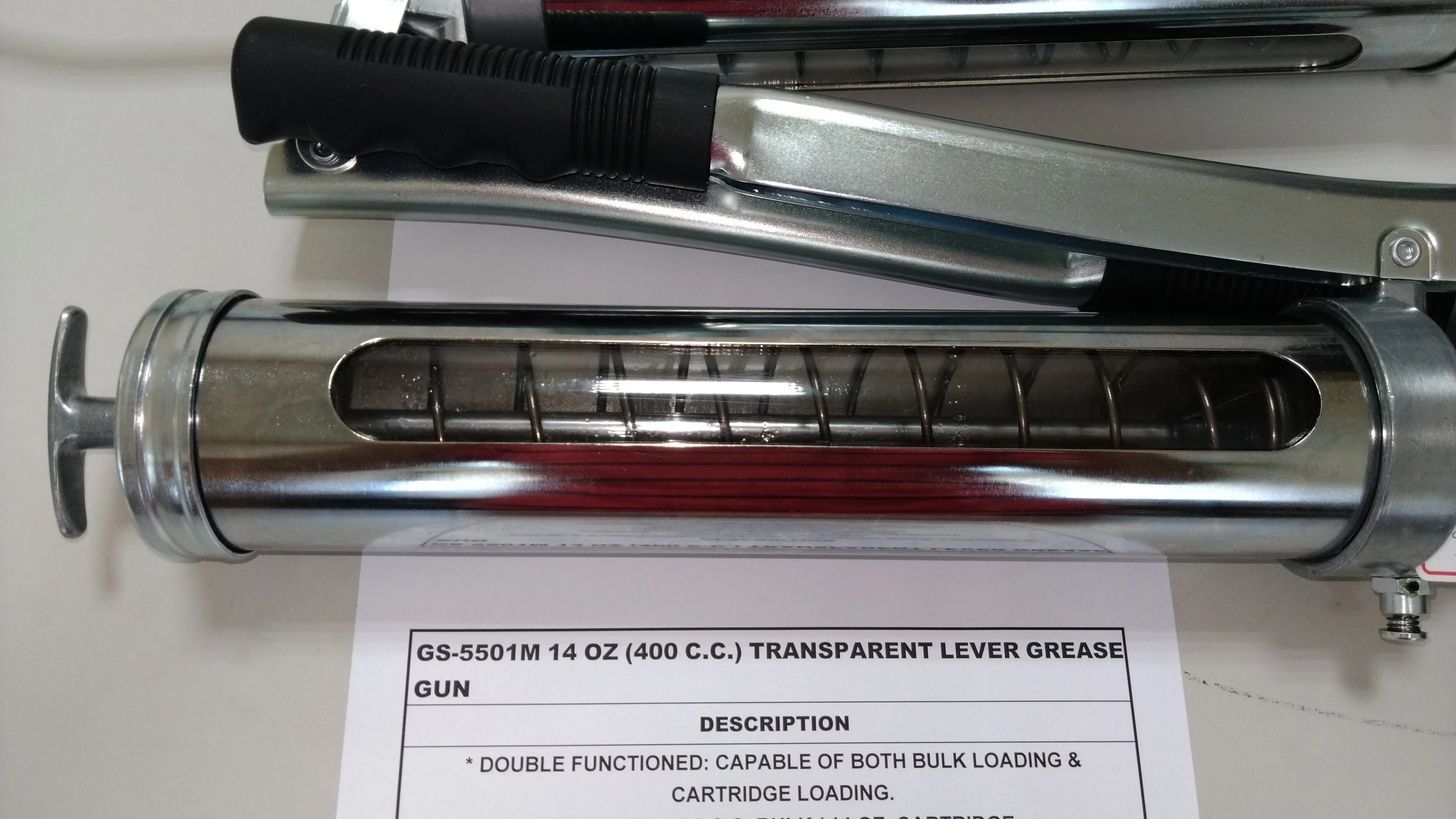 14 OZ (400 C.C.) TRANSPARENT LEVER GREASE GUN (GS-5501M)