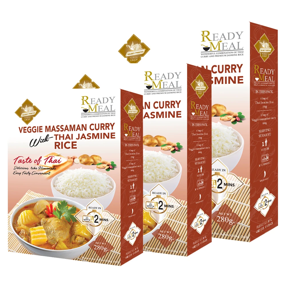 Veggie Massaman Curry with Thai Jasmine Rice 280g Ready To Eat Meal Delicious Easy and Tasty Homemade Product