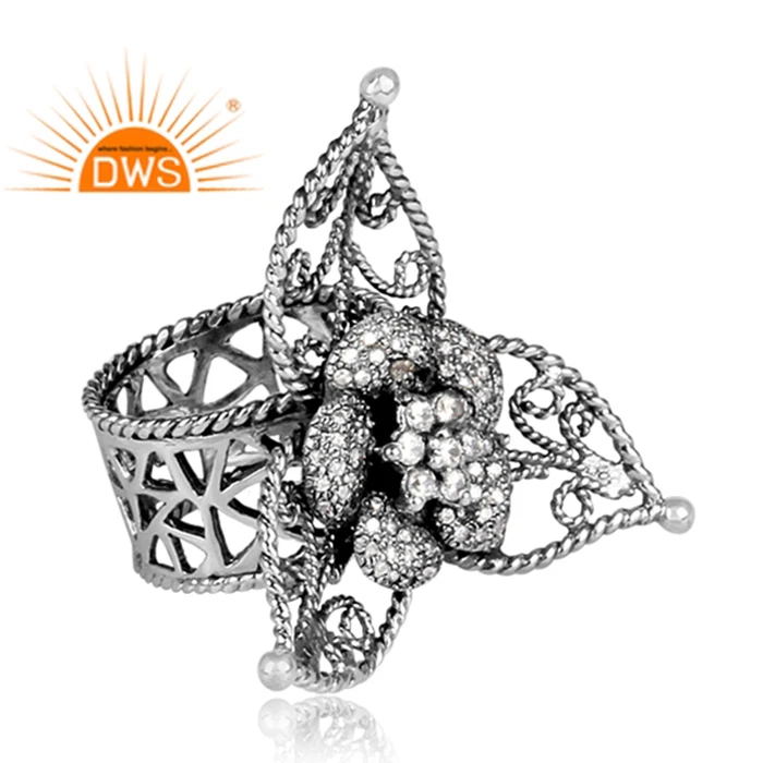  В форме цветка со стразами в комплекте белый драгоценный камень циркон Женщины кольцо ювелирные изделия стерлингового серебра 925 коктейльное оптовая продажа