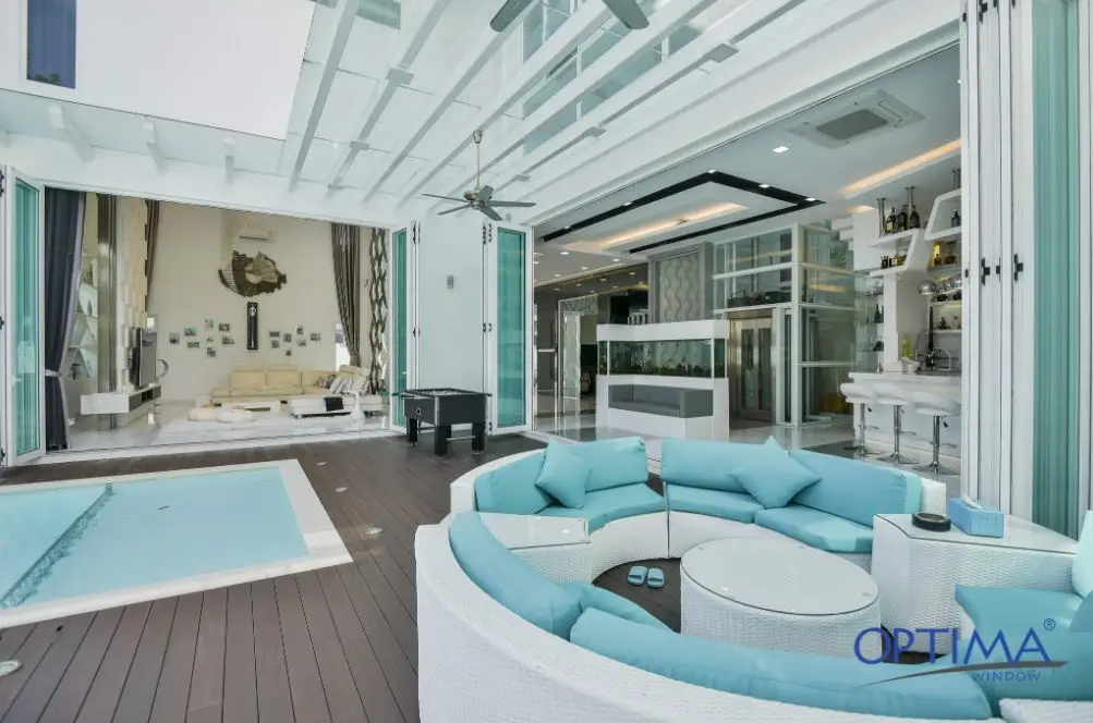 High End Residential Laminated Glass Folding Metal Steel Frame Internal Bifold Large Laminated Glass Door For Patio