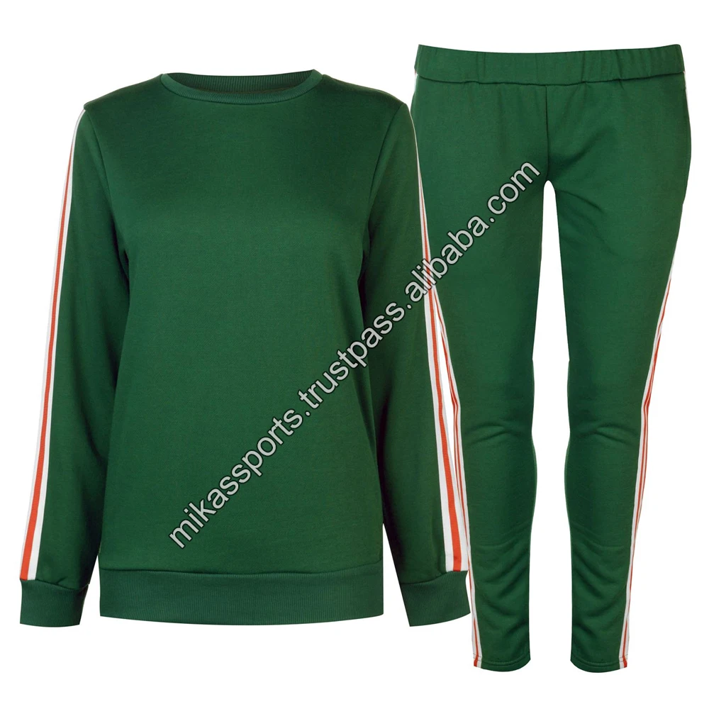 Ladies tracksuit 100% polyester side stripes hoodies top and jogger sports track suit womens