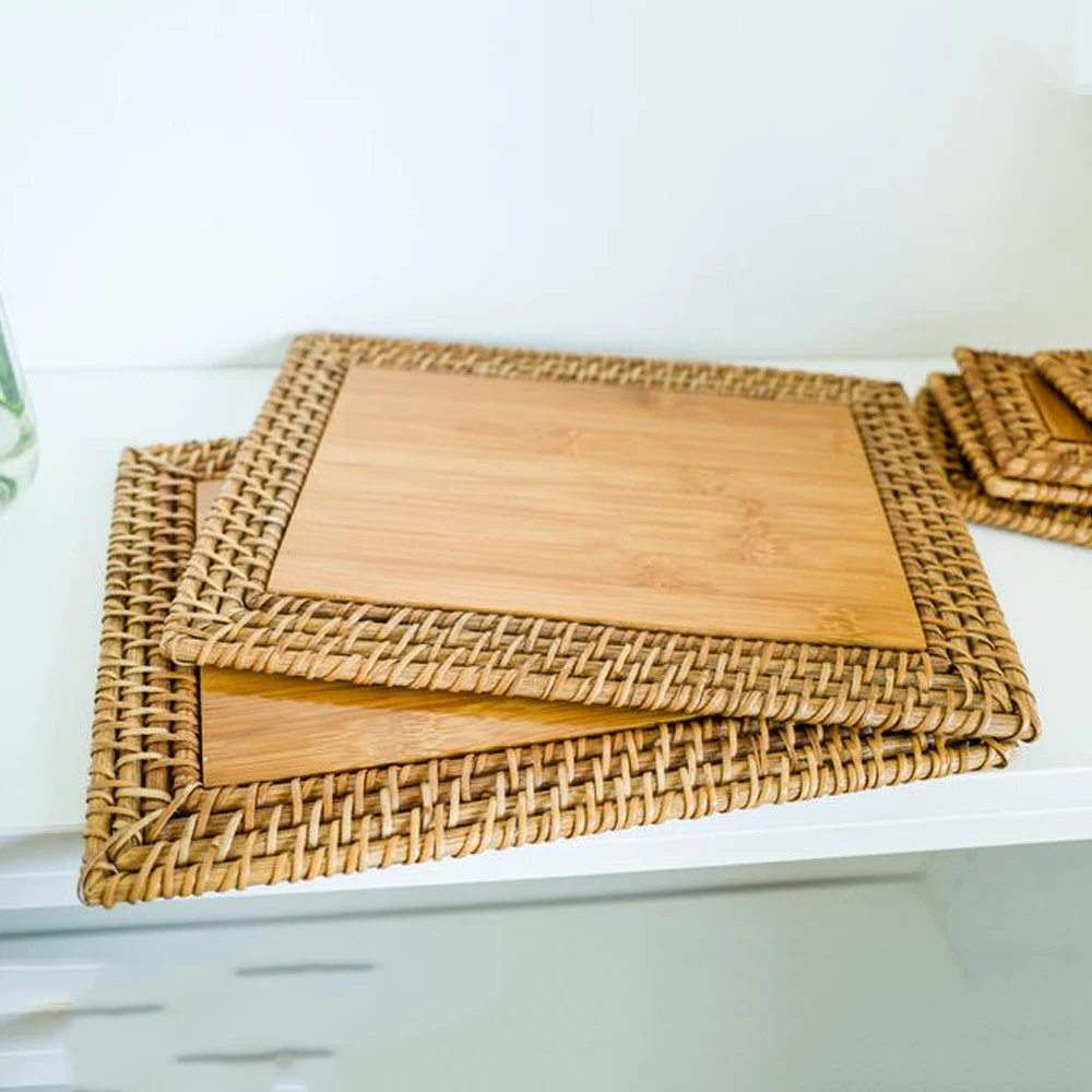 Набор из 6 натуральных деревянных прямоугольных подставок ротанга подставки для кофе/чая в мебели/для улицы оптовая продажа