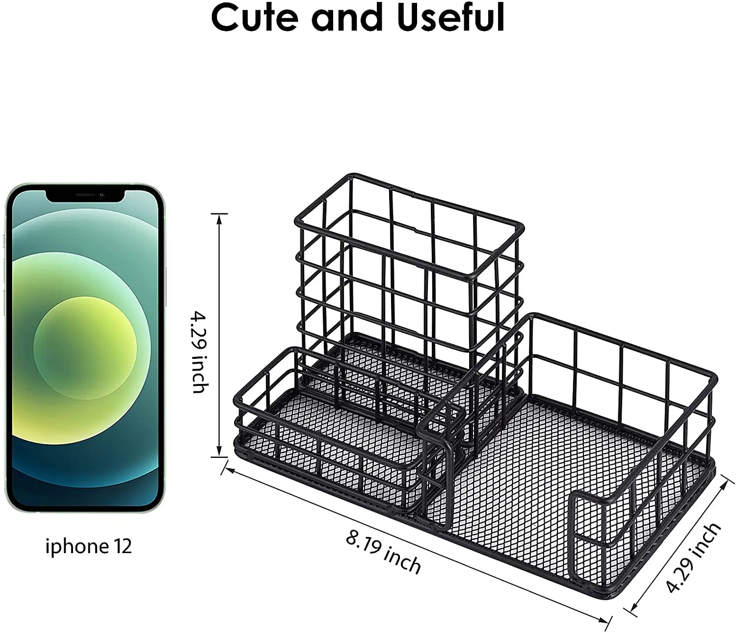 Cute Pen Pencil Holder, Mesh Office Supplies Desk Accessories Caddy with Sticky Notes Holder, Desk Organizer for Home Office and