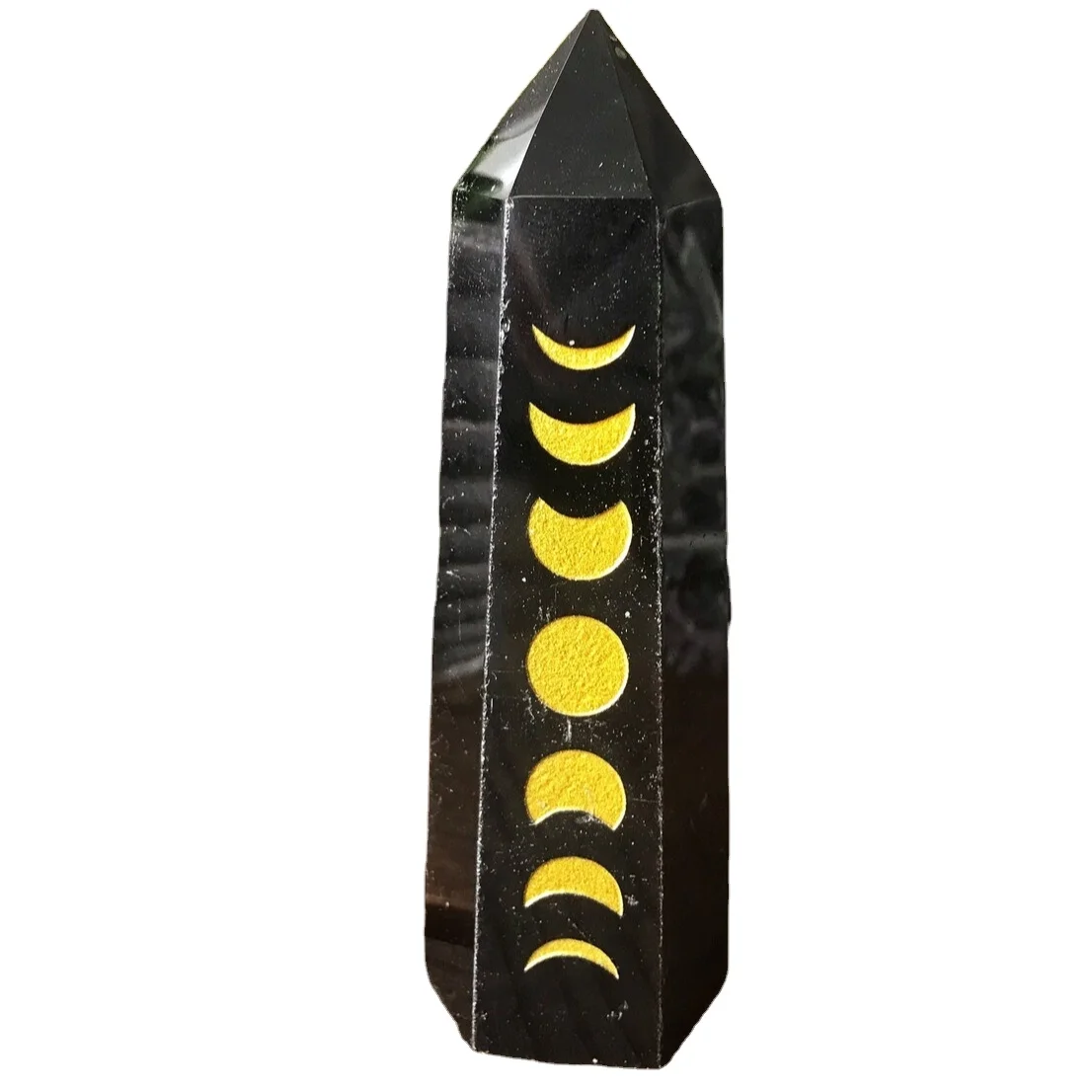 Black Obsidian Moon Phase Tower Point Crystal Healing Gold Sheen Witchy Vibes Pagan Full Moon New Moon