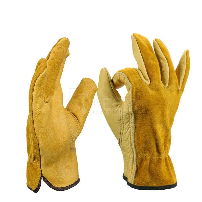 Split Leather and Strip Cotton Work Gloves For Hard Work Leather Working Gloves High Quality Hand Protective Gloves