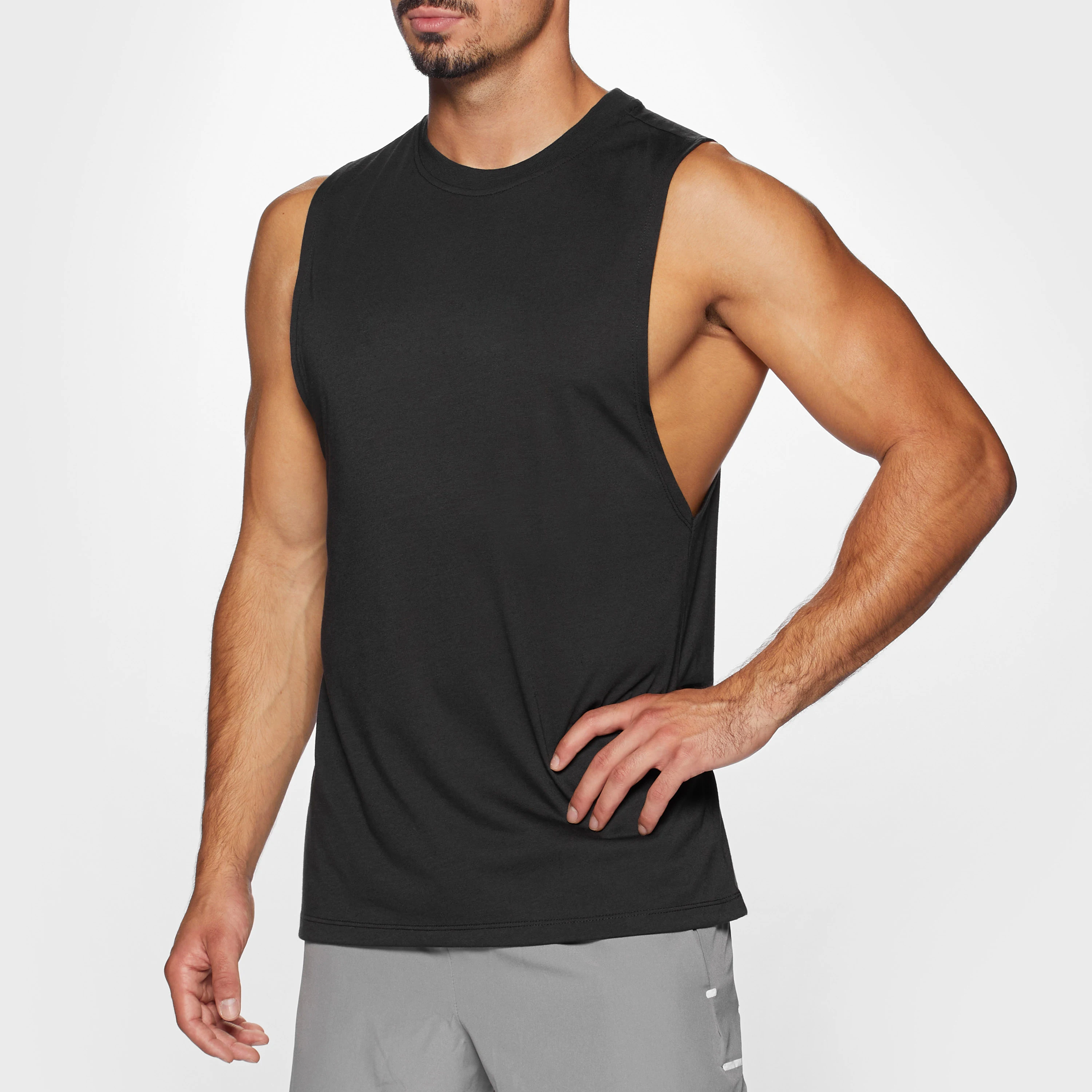 Fashion summer sports casual gym tank top wrestling singlet curve hem sleeveless t-shirt mens gym tank top custom logo