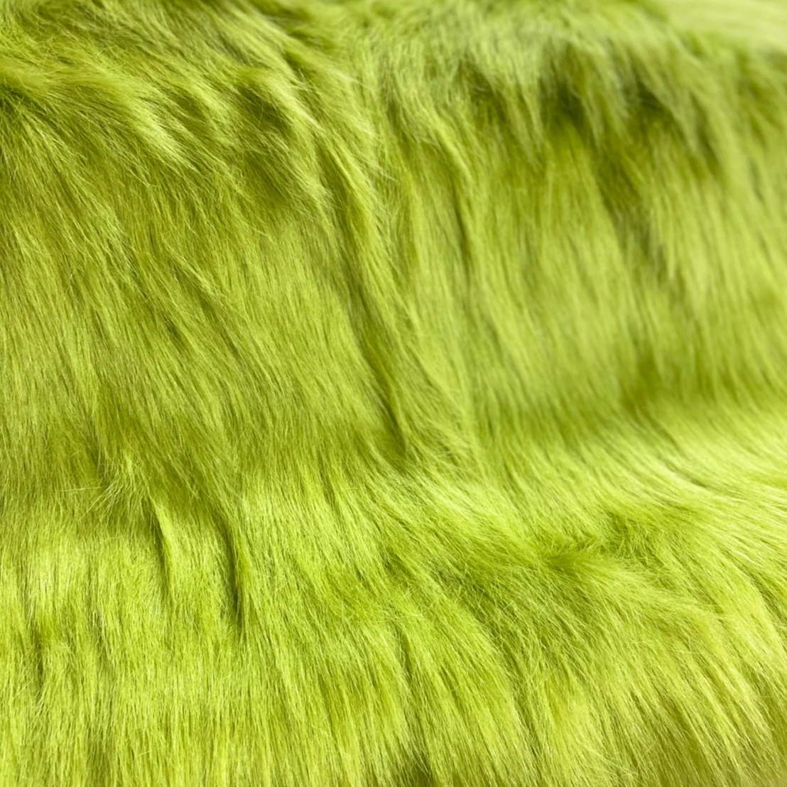 Thailand High Quality Long Pile 100mm Luxury Acrylic/Polyester  Faux Fur Fabric Green Color
