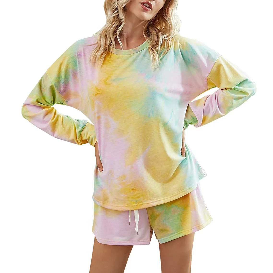  Лидер продаж Прямая поставка с завода комплект женской одежды для отдыха 2 предмета наборы женщин свитшоты рубашки и короткие комплекты