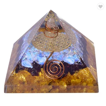 Citrine, Garnet and Opalite Crystal Orgone Pyramid EMF Protection Energy Generator Flower of Life Orgonite Pyramid