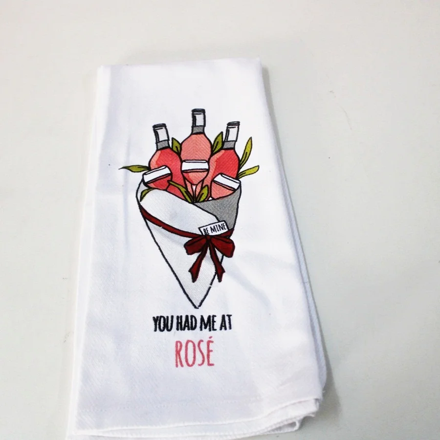 High quality pure white Herringbone weave pattern 130gsm screen printed Low MOQ  kitchen christmas hanging kitchen tea towel