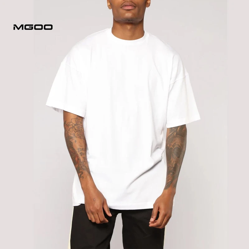 MGOO Garment Foshan Oversized Active Style Shirts Mens 100 Combed Cotton Tee Off Shoulder White T-shirts