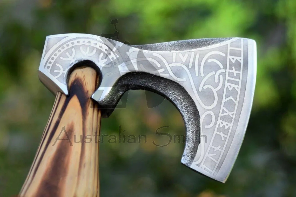 Топор викингов из углеродистой стали ручной работы на заказ топор с медью для выживания природе деревянной ручкой