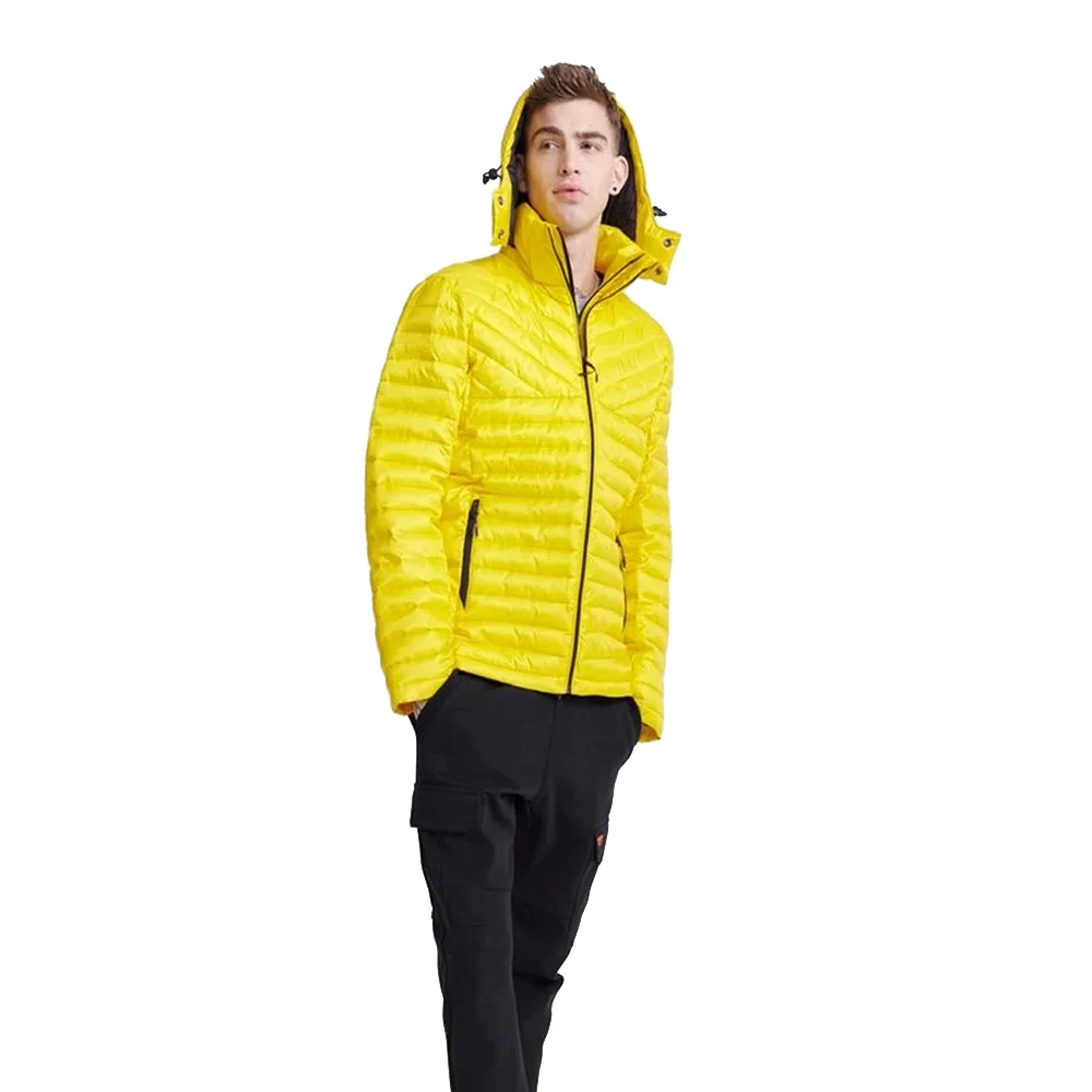 Зимняя одежда Мужская ветрозащитная Модная хлопковая стеганая куртка с капюшоном желтого цвета пузырьковая