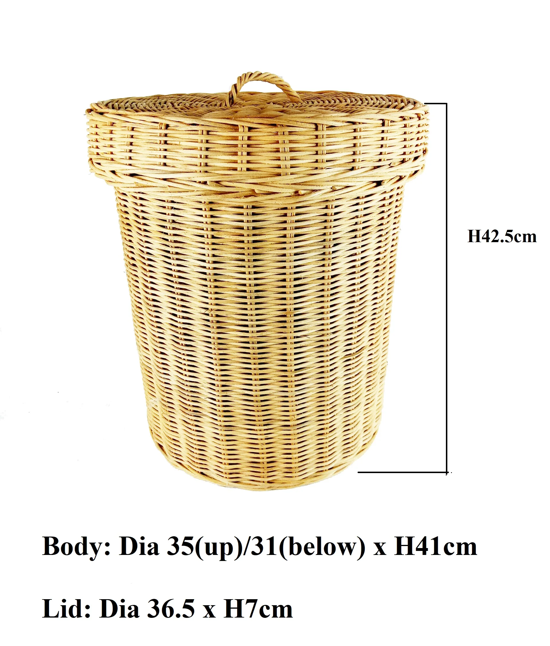 Eco-friendly Wicker Round Natural Rattan Pot Straw Lid Handle Linen Dush Bin TRash Laundry Hotel Rattan Storage Baskets