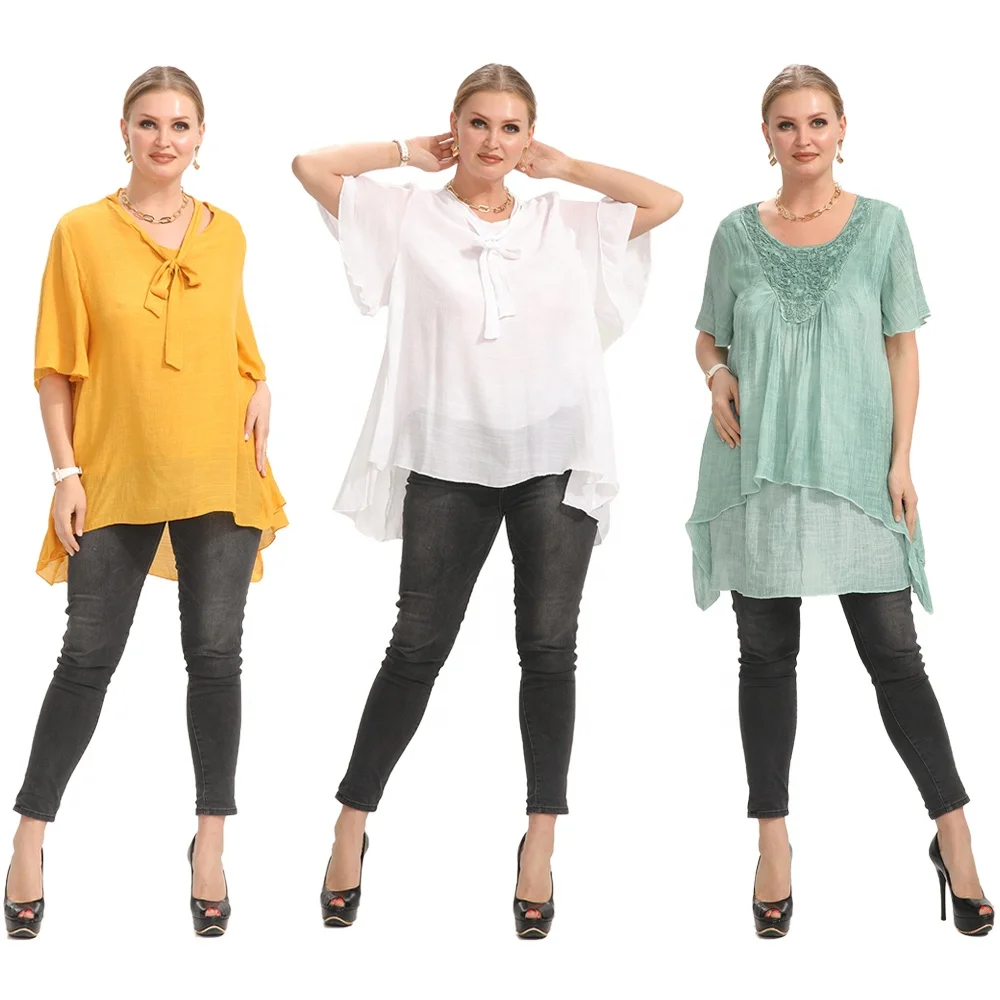 Simple Design Bow Tie Collar Yellow Color Half Sleeve Casual Dress Double Layers Wholesale Fashion Clothing