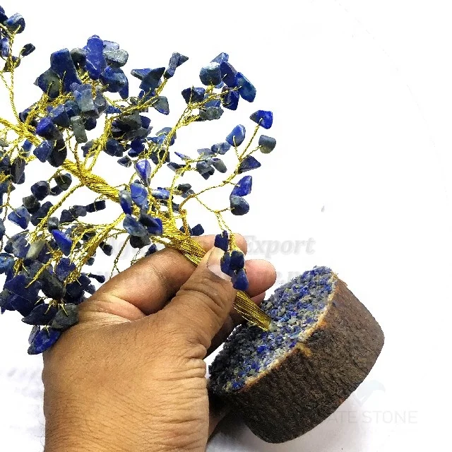 Attractive Golden Wire Gemstone Lapis Lazuli Artificial Tree for Sale