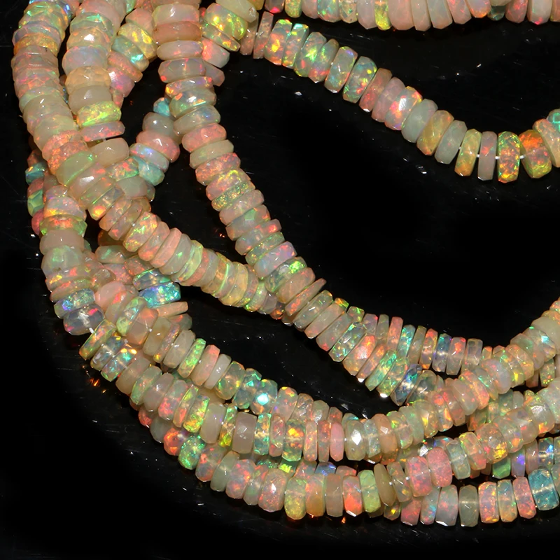 Натуральный Эфиопский Опал, бусины в форме шины оптом, Эфиопский Опал, граненые бусины в форме шины, бусины в форме эфиопского опала